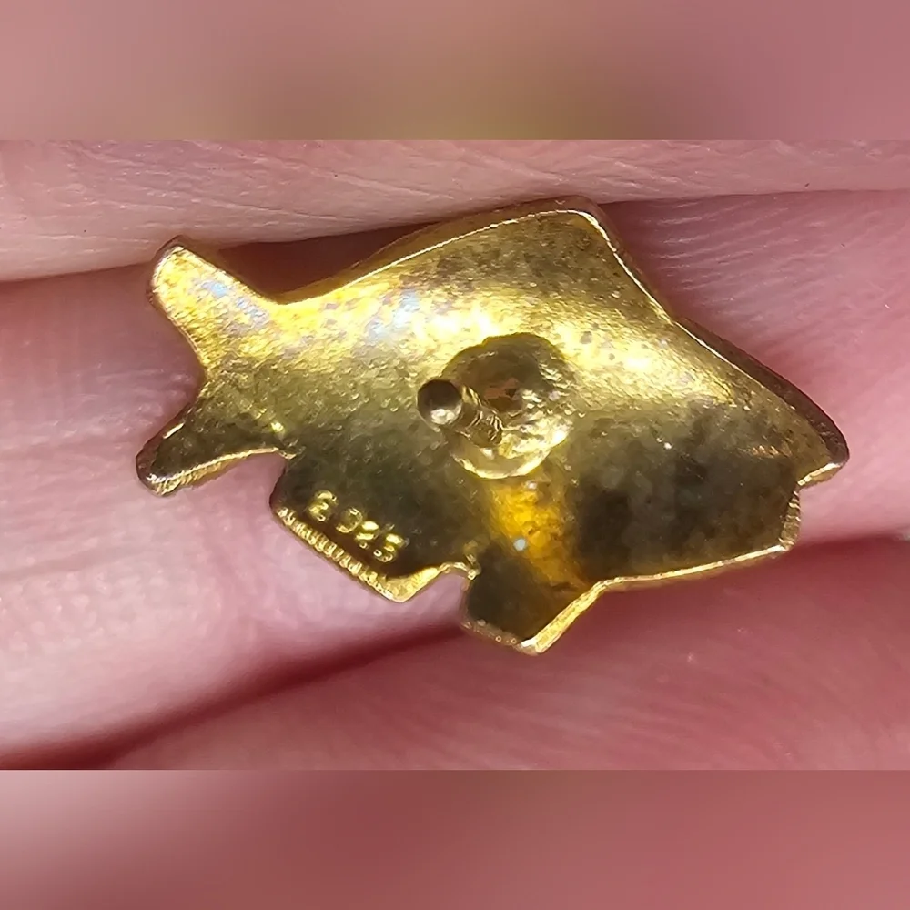 Vintage Sterling Gold Plated Handmade Enamel Cloisonne Fish Shape Stud Earrings - Picture 6 of 6